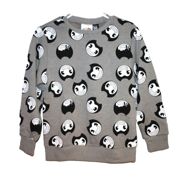 Bendy Allover Faces Graphic Print Gray Sweatshirt Halloween NEW Size Medium NWT - Picture 1 of 2